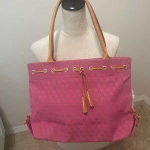 Dooney & Bourke Pink and Tan Canvas Tote with Leather Handles